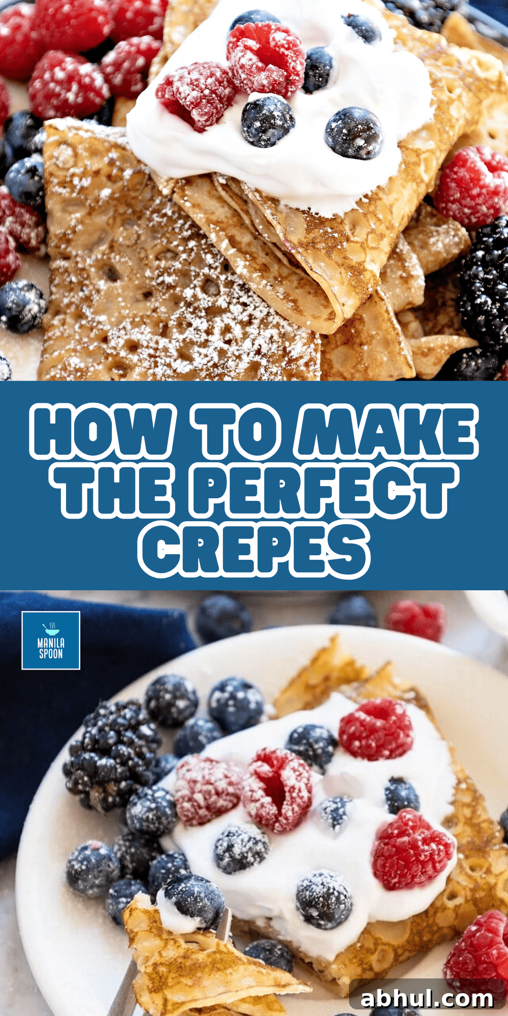 Crepes with whipped cream and berries Image Pin