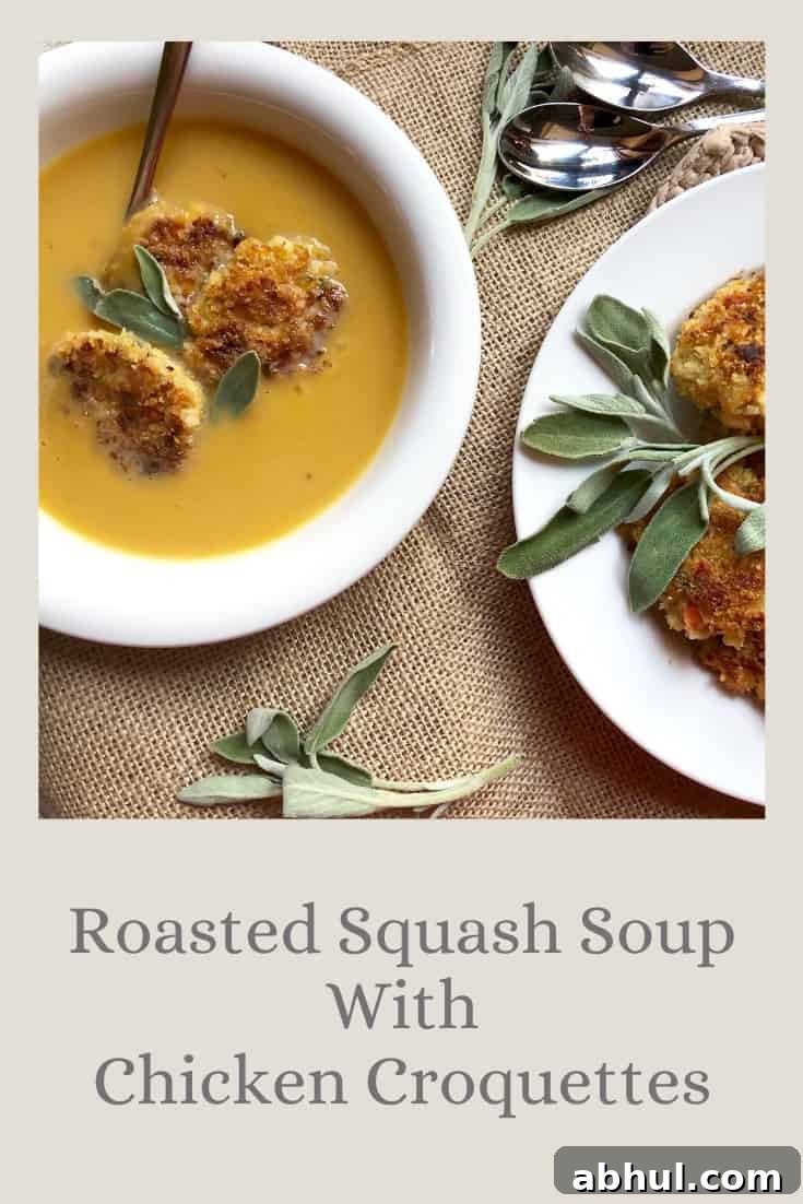 roasted squash soup with chicken croquettes