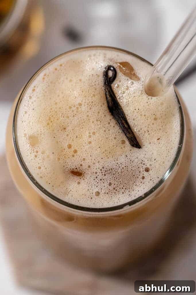 Close up of iced shaken espresso foam