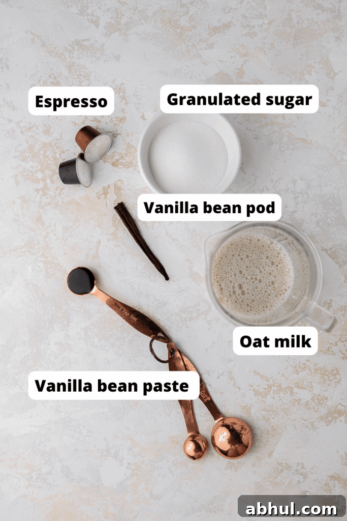 Ingredients for Starbucks toasted vanilla oatmilk espresso