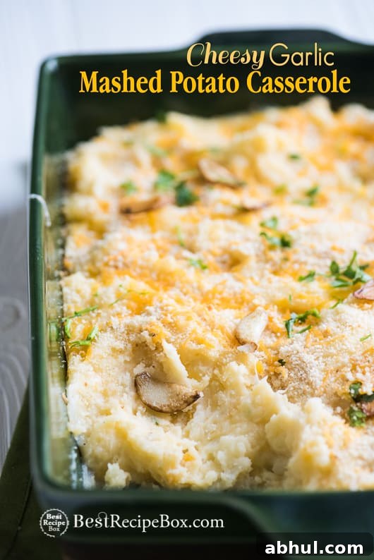 Cheesy Garlic Mashed Potato Casserole Bake Recipe in casserole 