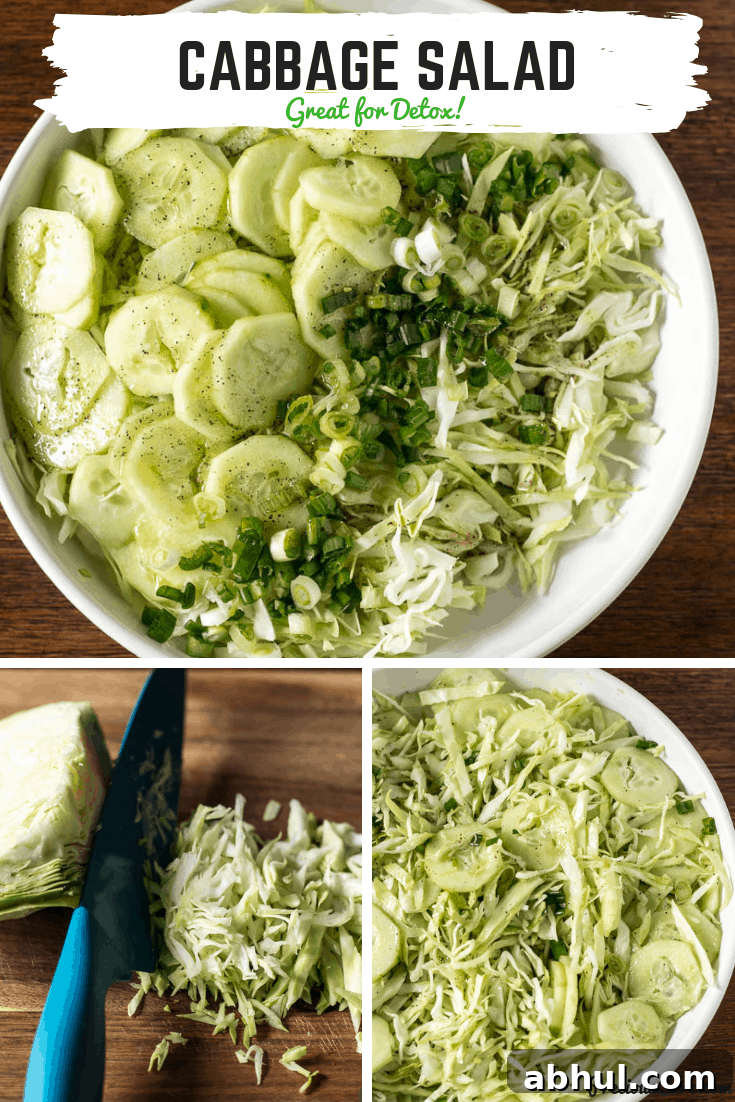 Crisp Cabbage Salad with Tangy Dressing 9 Collage of chopping and creating a cabbage salad.