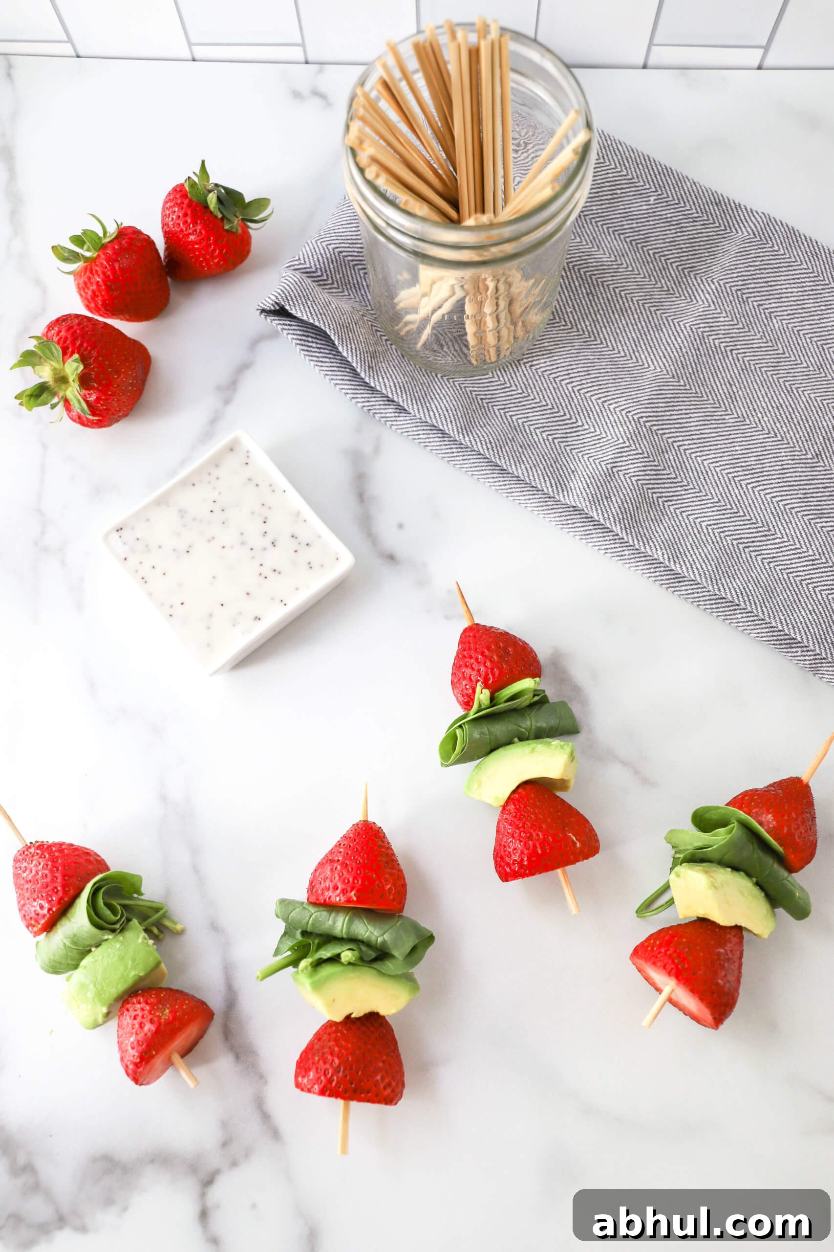Strawberry Salad Kabobs with Avocado and Spinach