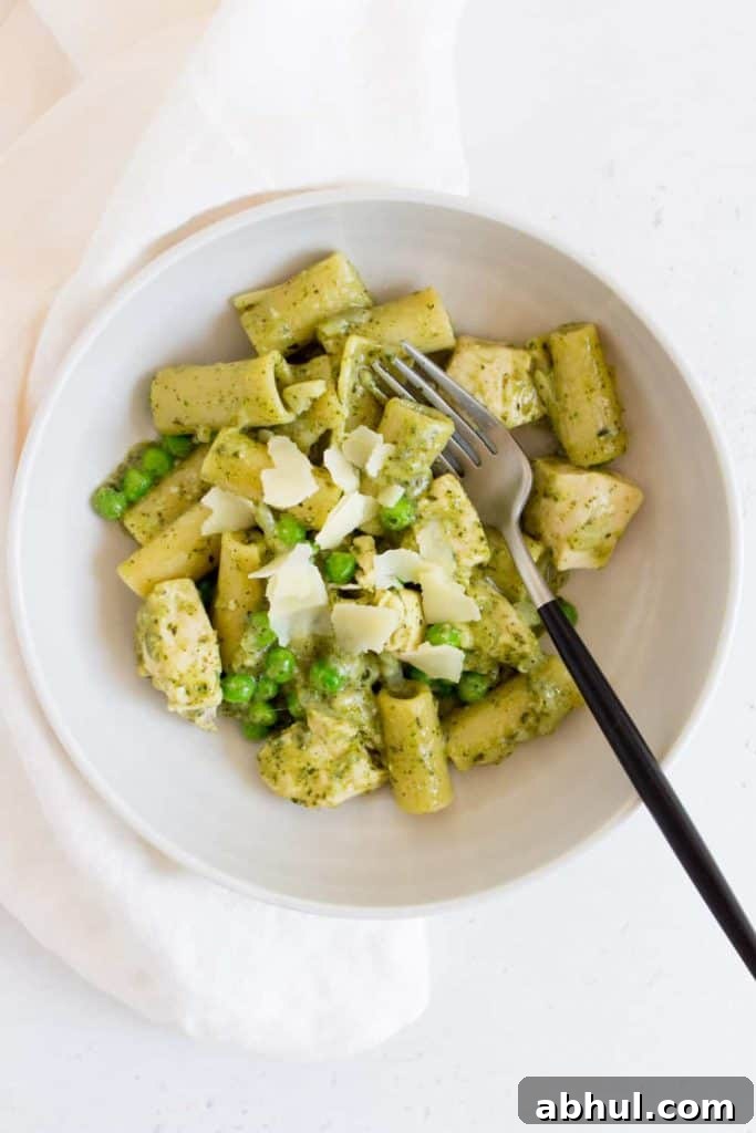 One Pot Chicken Pesto Pasta with Peas
