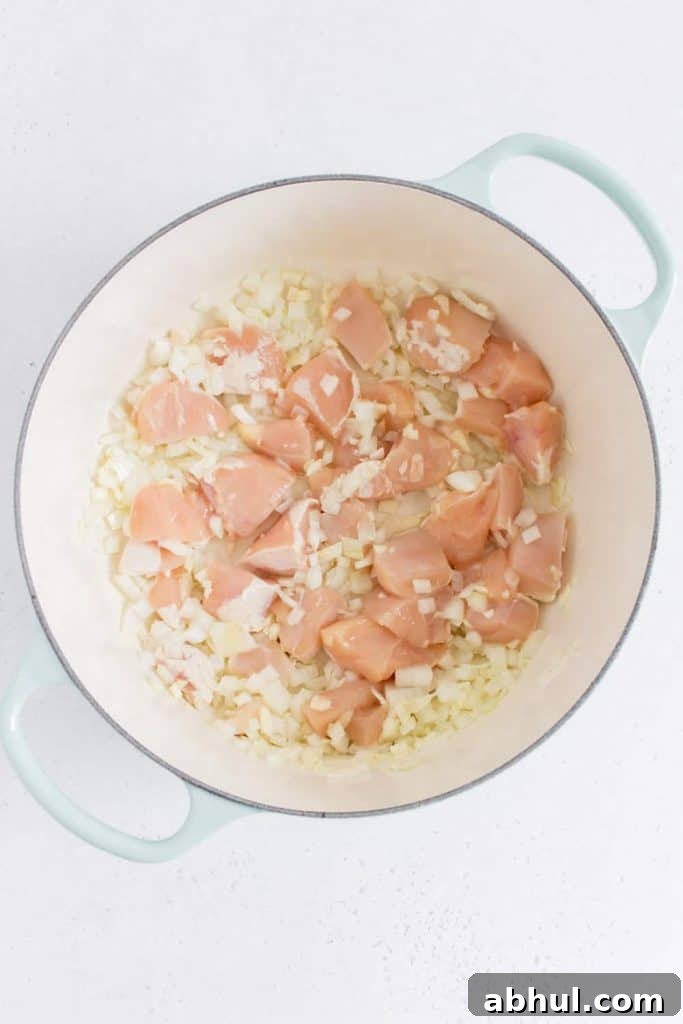 dutch oven with chicken added