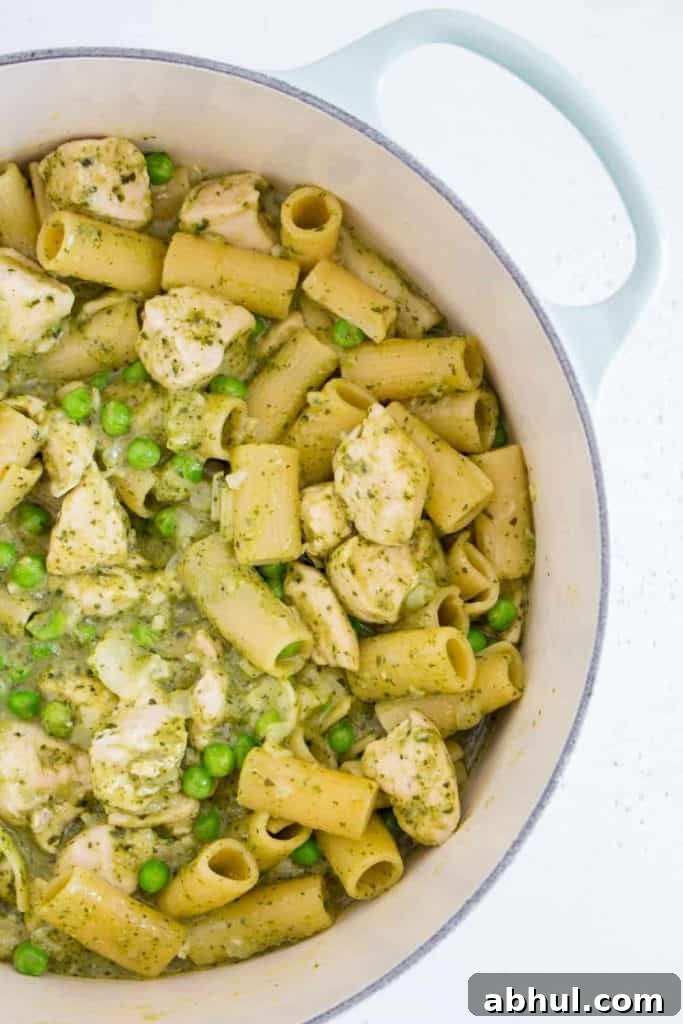 served One Pot Chicken Pesto Pasta with Peas