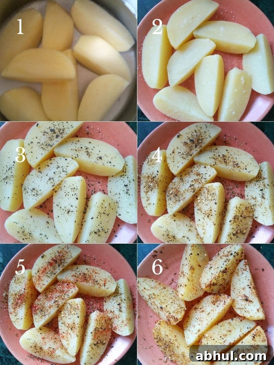 Preparation steps for grilled potato wedges