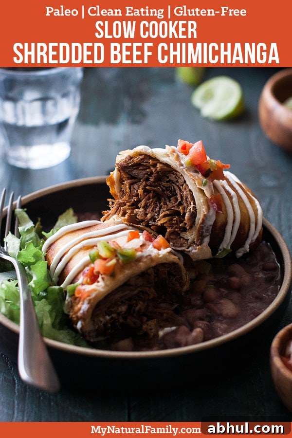 Healthy, Easy Slow Cooker Shredded Beef Chimichanga Recipe