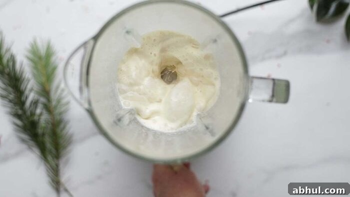 blending eggnog in a blender.