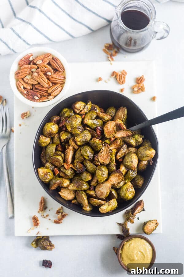 healthy anti inflammatory recipe for brussels sprouts in a black serving bowl