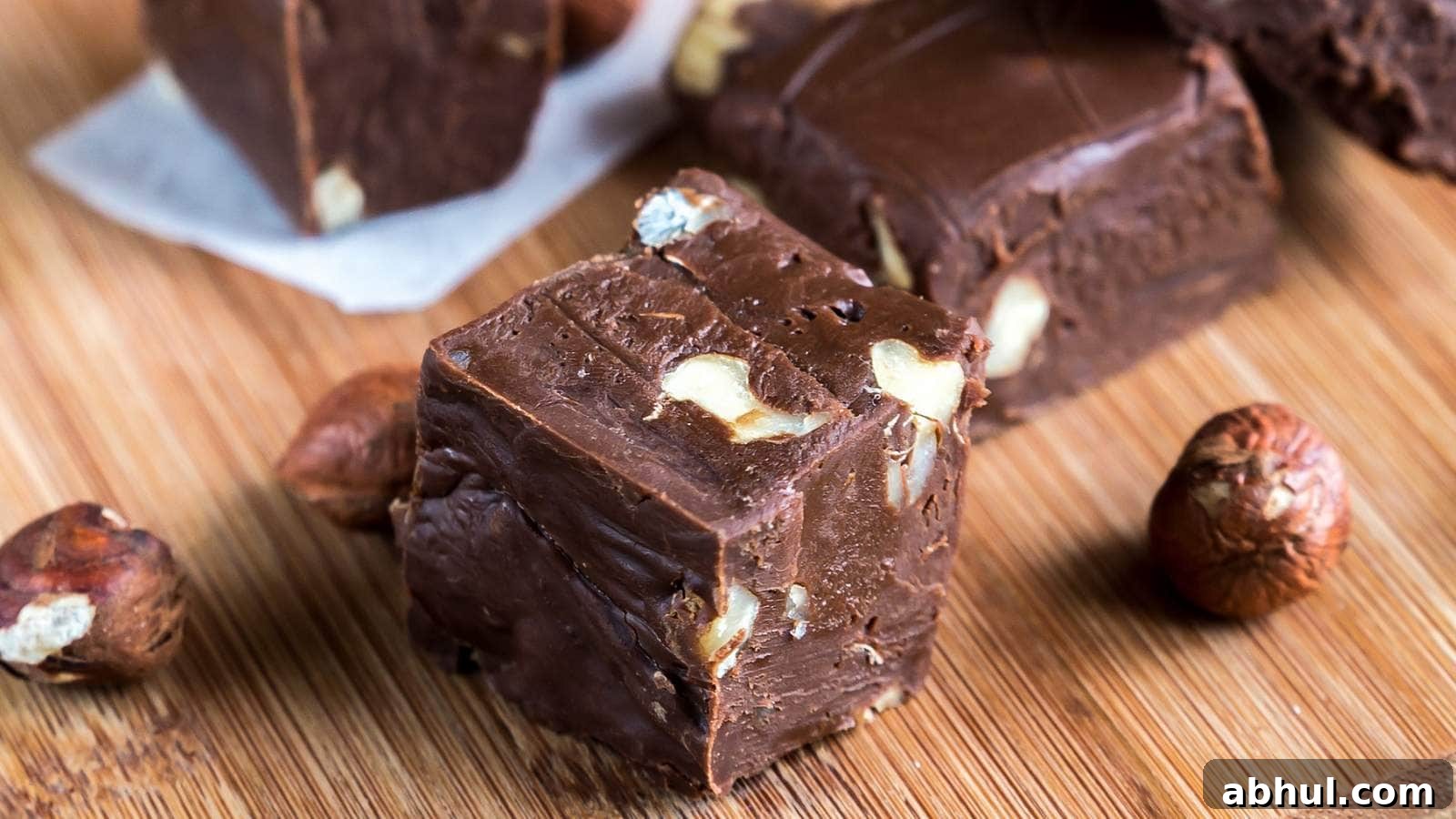 A picture of Nutella fudge bites on wooden cutting board.