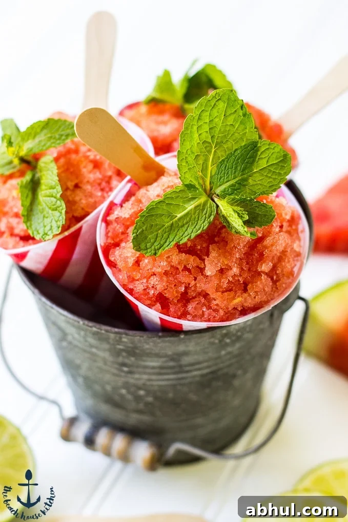 Refreshing Watermelon Granita Recipe — Summer Frozen Dessert 4 Watermelon Granitas