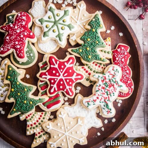 Wooden plate full of Christmas Cookies