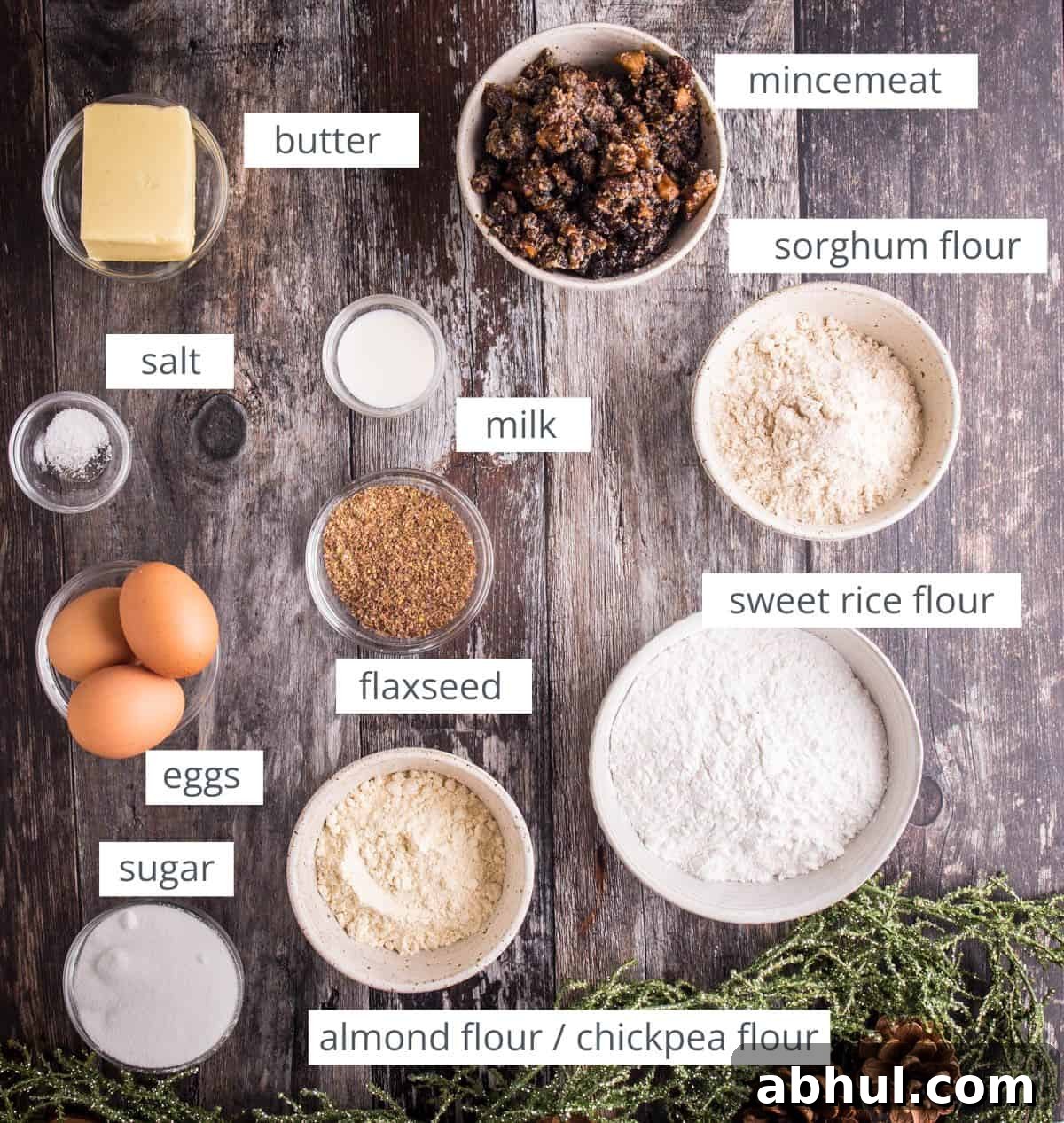 mince pies ingredients labelled on a table