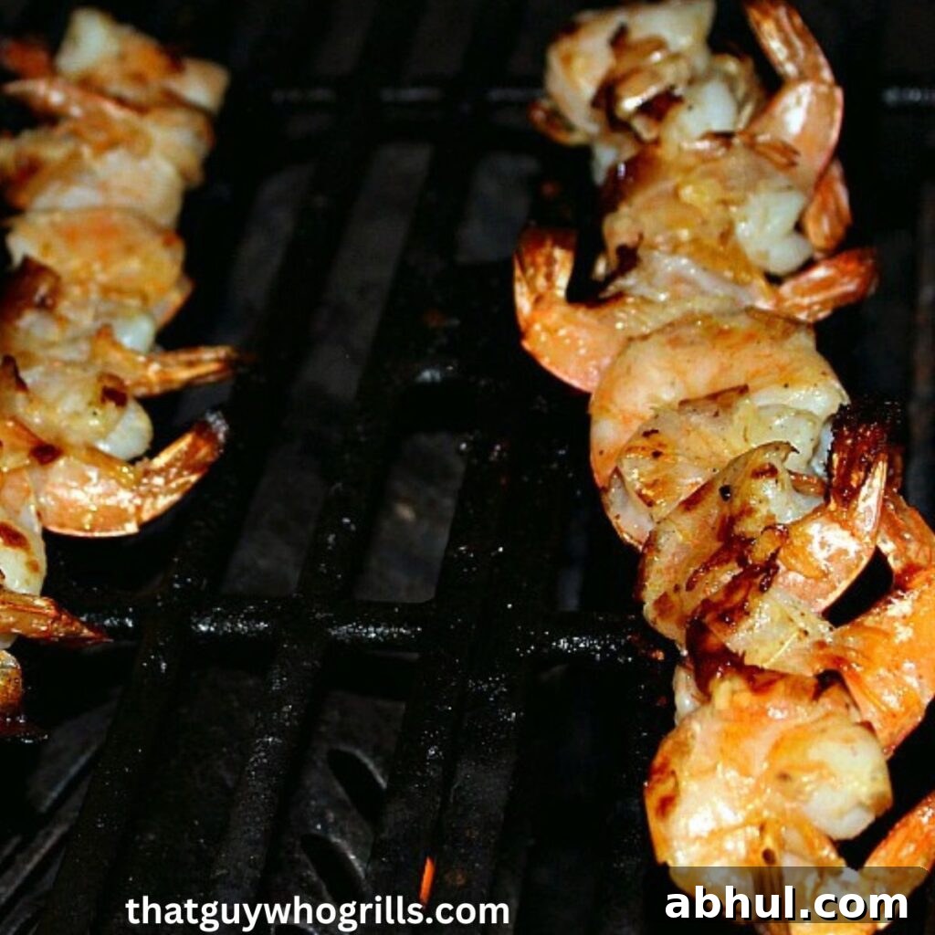 Garlic Butter Grilled Shrimp Skewers On Grill