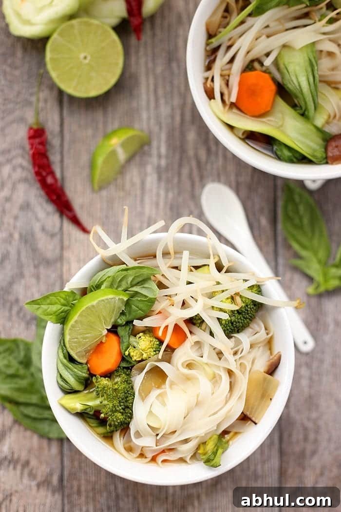 A Healthy Vegetarian Pho recipe with a flavorful and nutritious mushroom broth. This veggie-packed meal will make you ditch the takeout and whip up this Vietnamese classic at home.