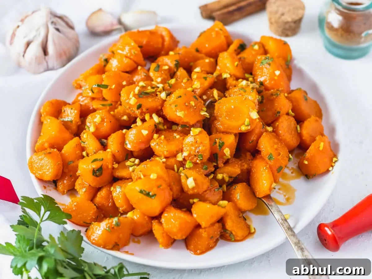 Moroccan carrot salad on a white plate with a silver spoon