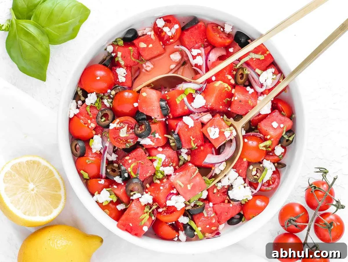 watermelon tomato salad with black olives