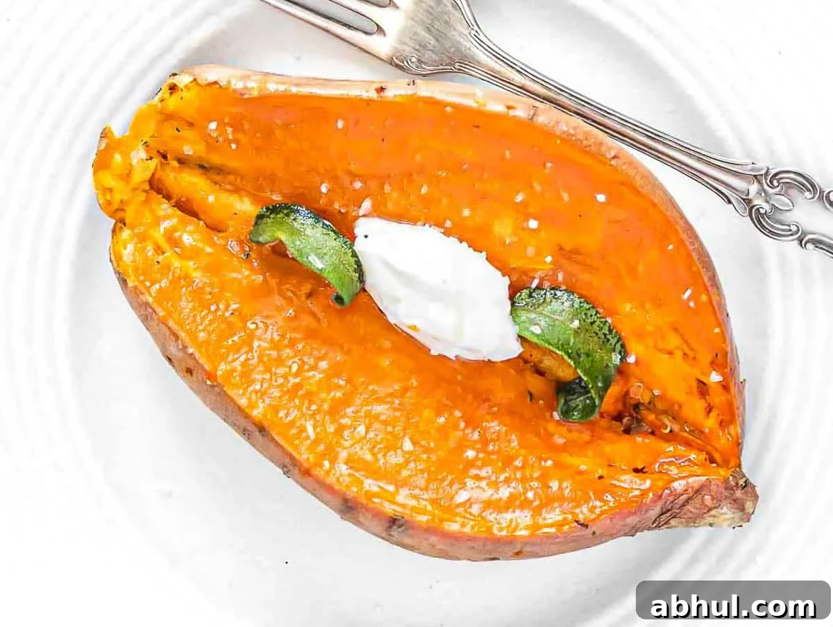 Microwave sweet potato with butter and sage