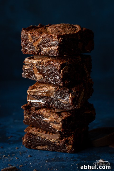 Close up of Terry's chocolate orange brownies in a stack
