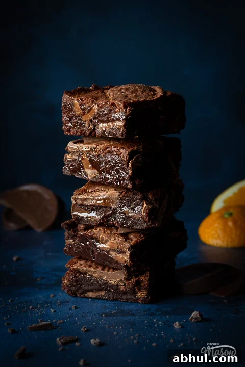 A stack of chocolate orange brownies