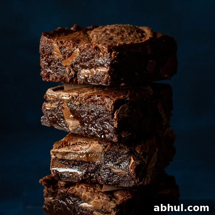 Close up of Terry's chocolate orange brownies in a stack