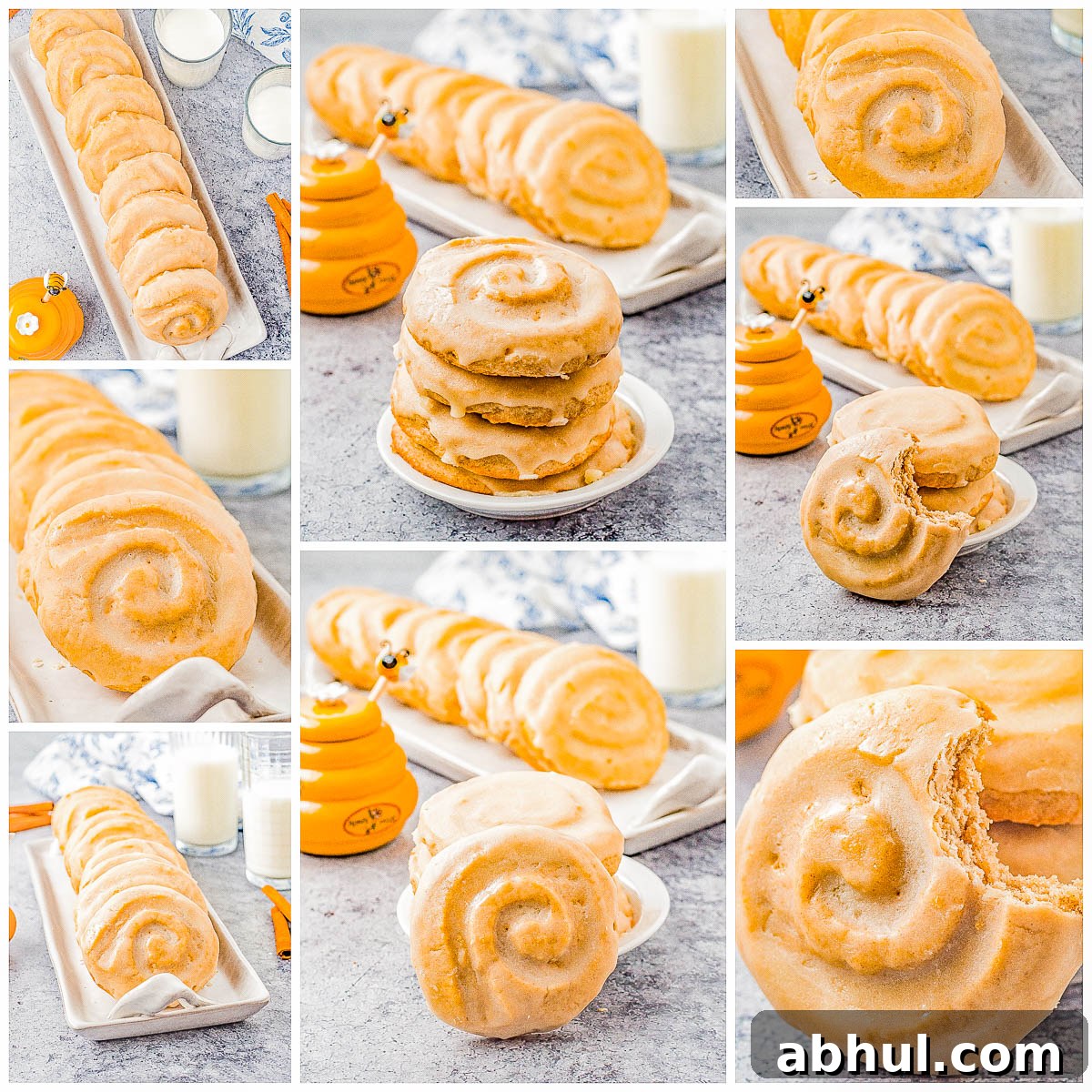 Baked honey bun cookies cooling on a rack