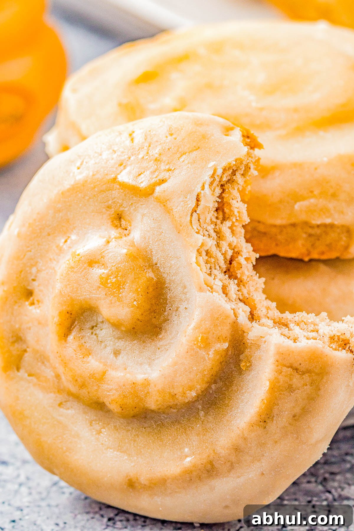 Close-up of honey bun cookies with honey glaze
